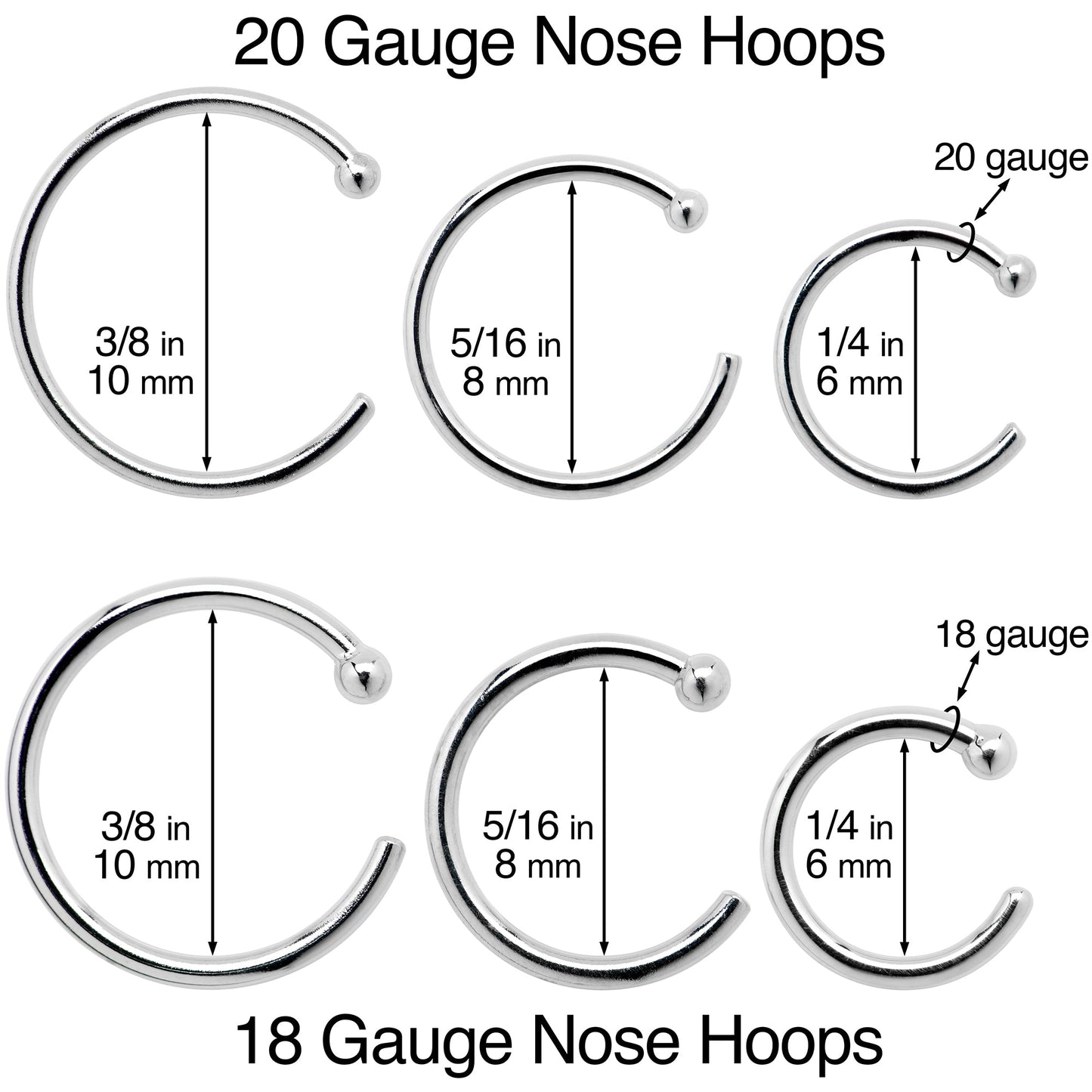 20G 1/4 14k Solid Rose Gold Nose Hoop