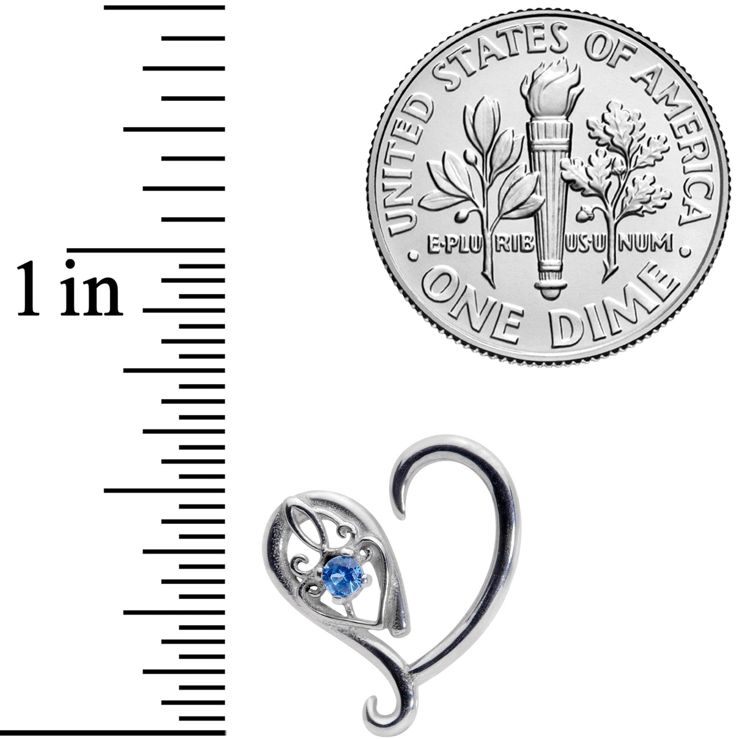 16G 3/8 Blue Gem Valentines Day Heart Right Ear Cartilage Earring