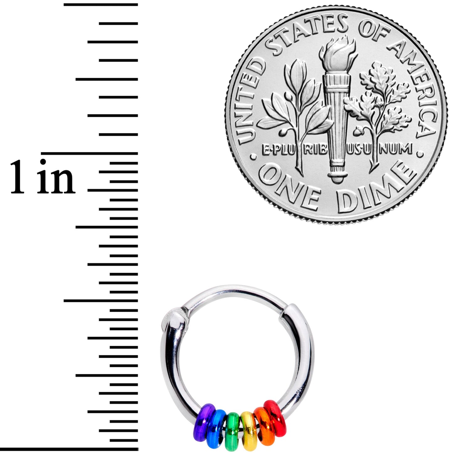 16G 3/8 Row of Rainbow Rings Gay Pride Septum Clicker
