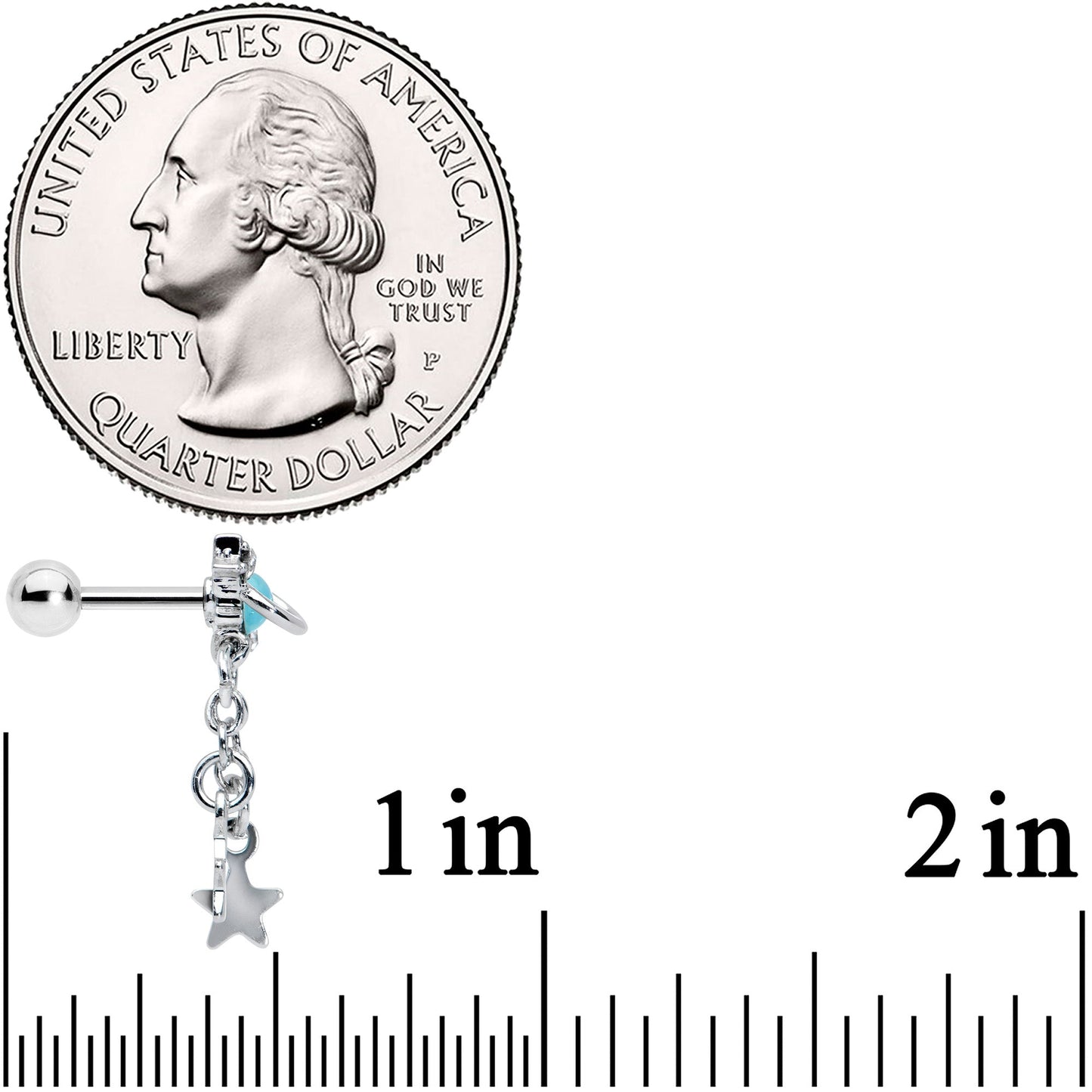 16G 1/4 Clear Blue Gem Saturn Planet Star Dangle Cartilage Tragus