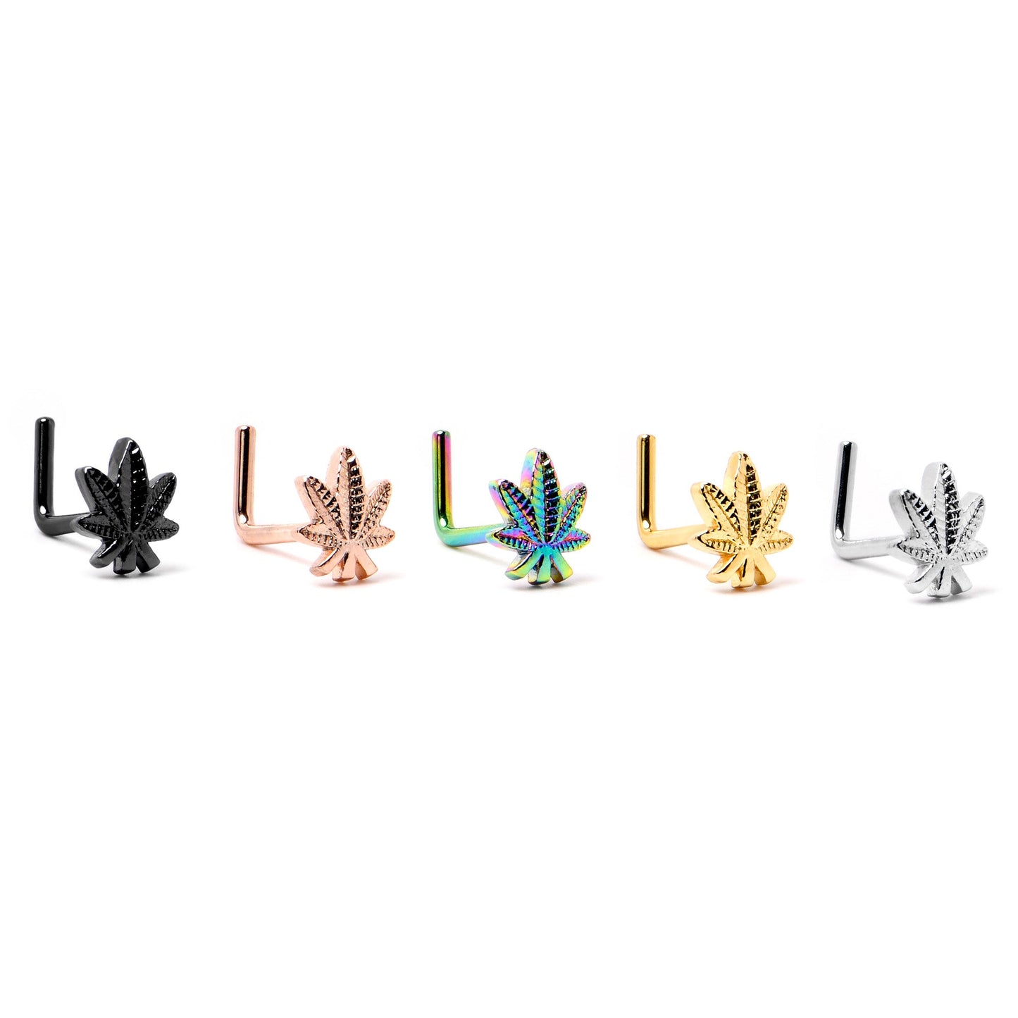 20G 1/4 Black Texture Pot Leaf L Shape Nose Ring