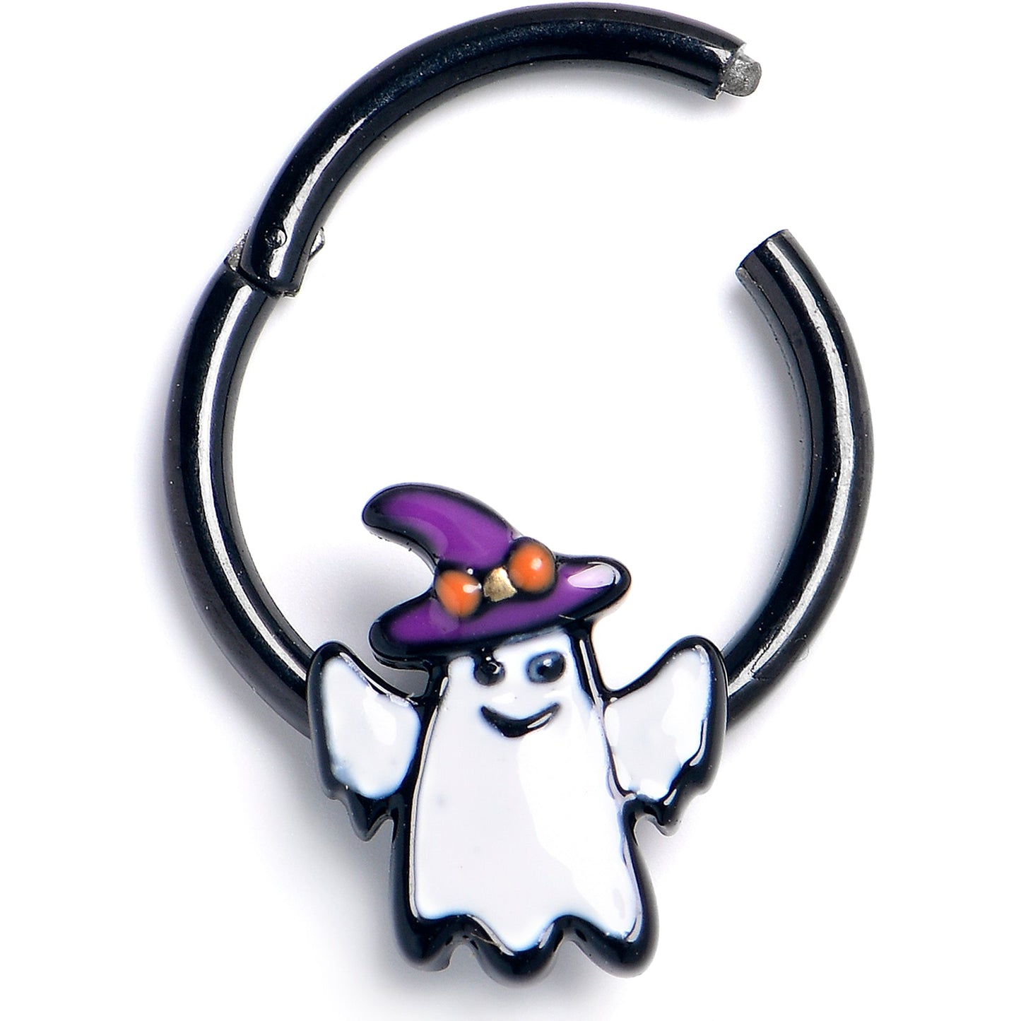 16G 3/8 Black Witch Hat Ghost Hinged Segment Ring