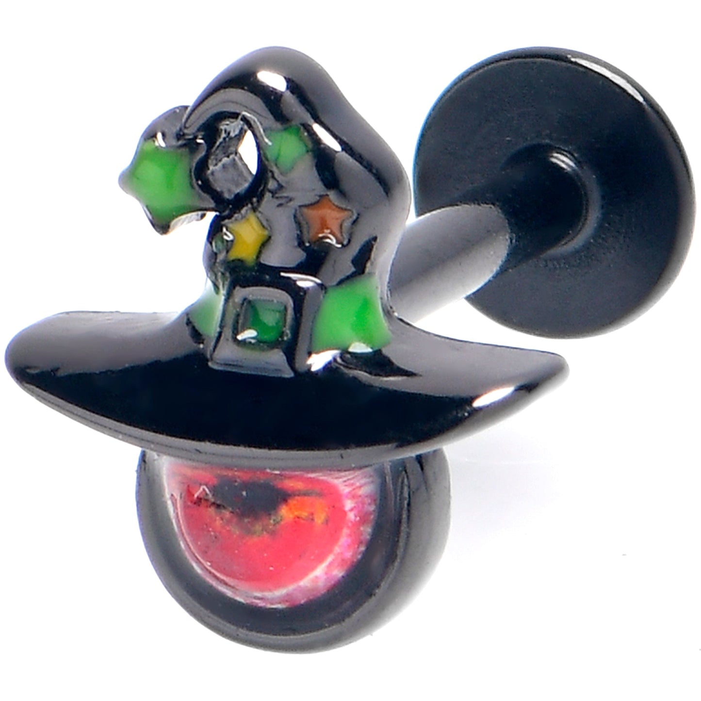 16G 5/16 Black Red Eye Witch Hat Labret Monroe Tragus