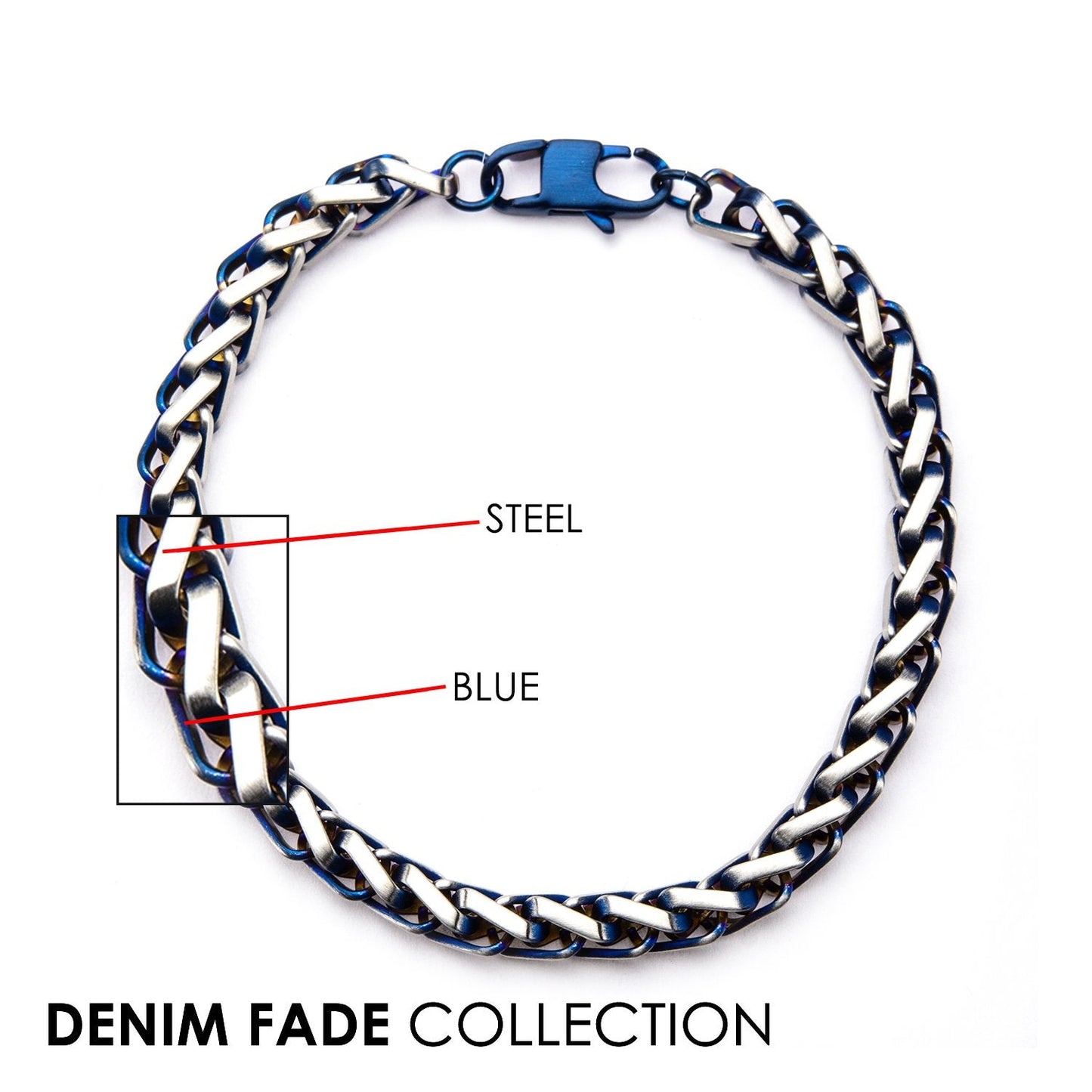 Mens Stainless Steel Blue IP 6mm Rounded Franco Chain Bracelet