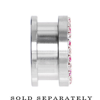 7/8 Stainless Steel Pink Clear Gem Screw Fit Tunnel