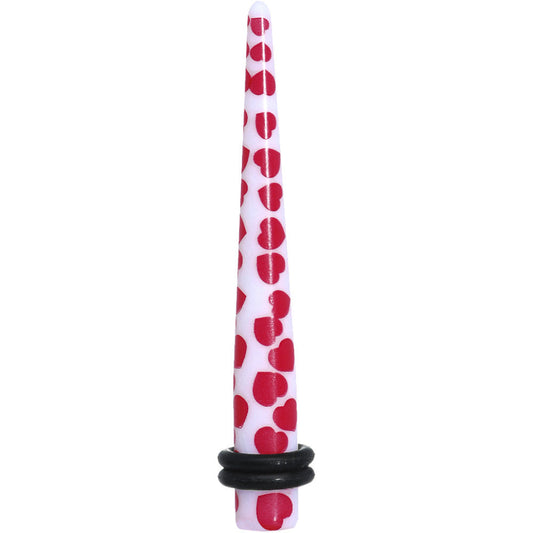 2G White Red Heart Acrylic Ear Taper