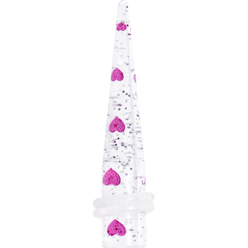 0G Clear Acrylic Glitter Purple Heart Confetti Taper