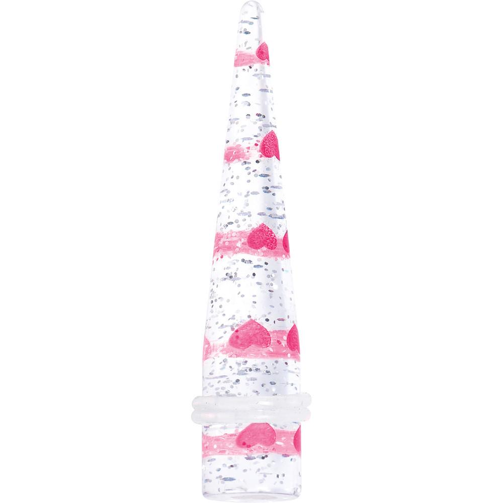 Clear Acrylic Glitter Pink Heart Confetti Taper 8G to 16mm