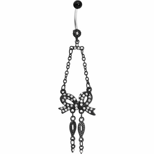 Dark Beauty Chained Bow Dangle Belly Ring