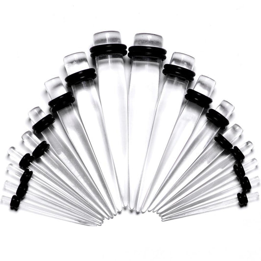 14G to 00G 18 Piece Set Ear Stretching Kit in Clear Acrylic