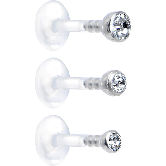16G 1/4 Clear Gem Bioplast Triple Forward Helix Barbell 3 Pack Set