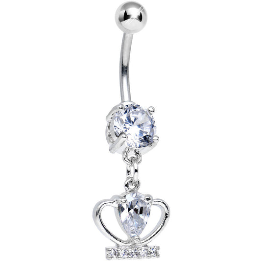 Clear Cubic Zirconia Royal Duchess Sparkling Crown Dangle Belly Ring
