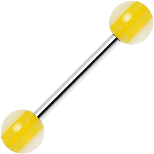 14G Acrylic Ideal Sunny Yellow Stripe Straight Barbell Tongue Ring