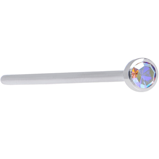 20G 3/4 Aurora CZ Steel Straight Fishtail Nose Ring 2mm