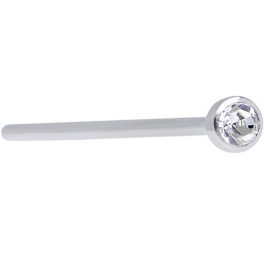 20G 3/4 Clear CZ Steel Straight Fishtail Nose Ring 2mm