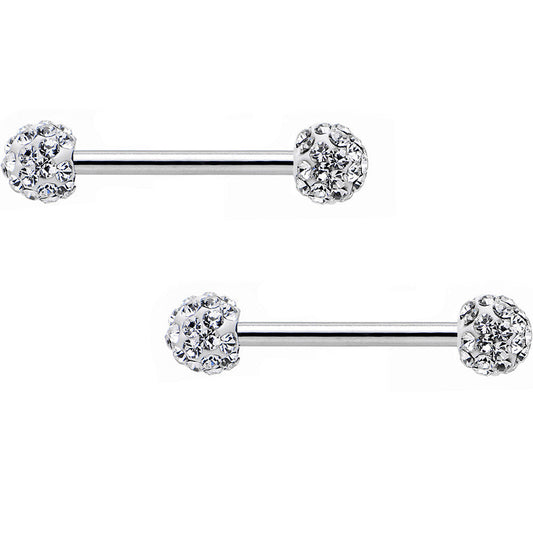 14G 9/16 Clear Ferido Gem White Ball Ends Barbell Nipple Ring Set