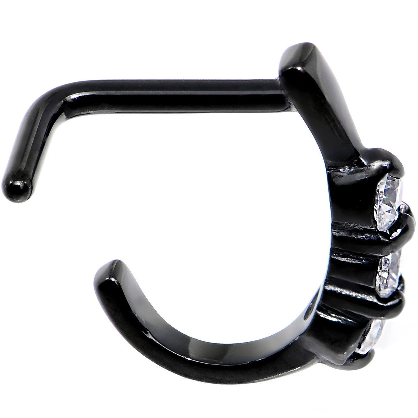 18G Clear Gem Black PVD Faux Hoop L Shaped Nose Ring