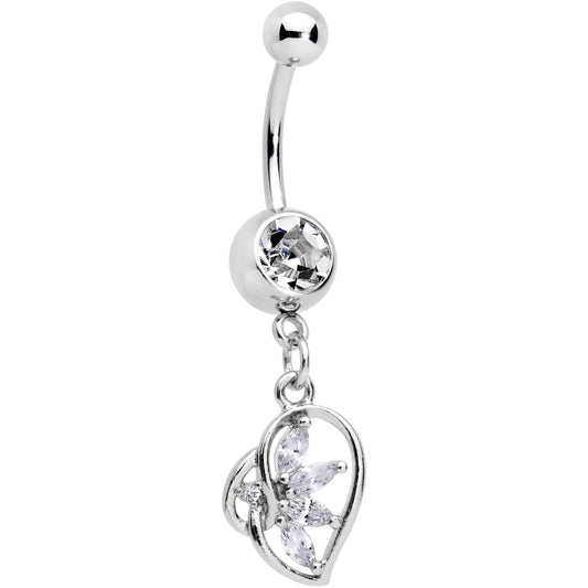 Clear CZ Gem Twisted Heart Splash Dangle Belly Ring
