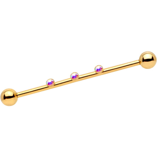 14G Aurora Gem Gold IP Triplet Industrial Barbell 35mm