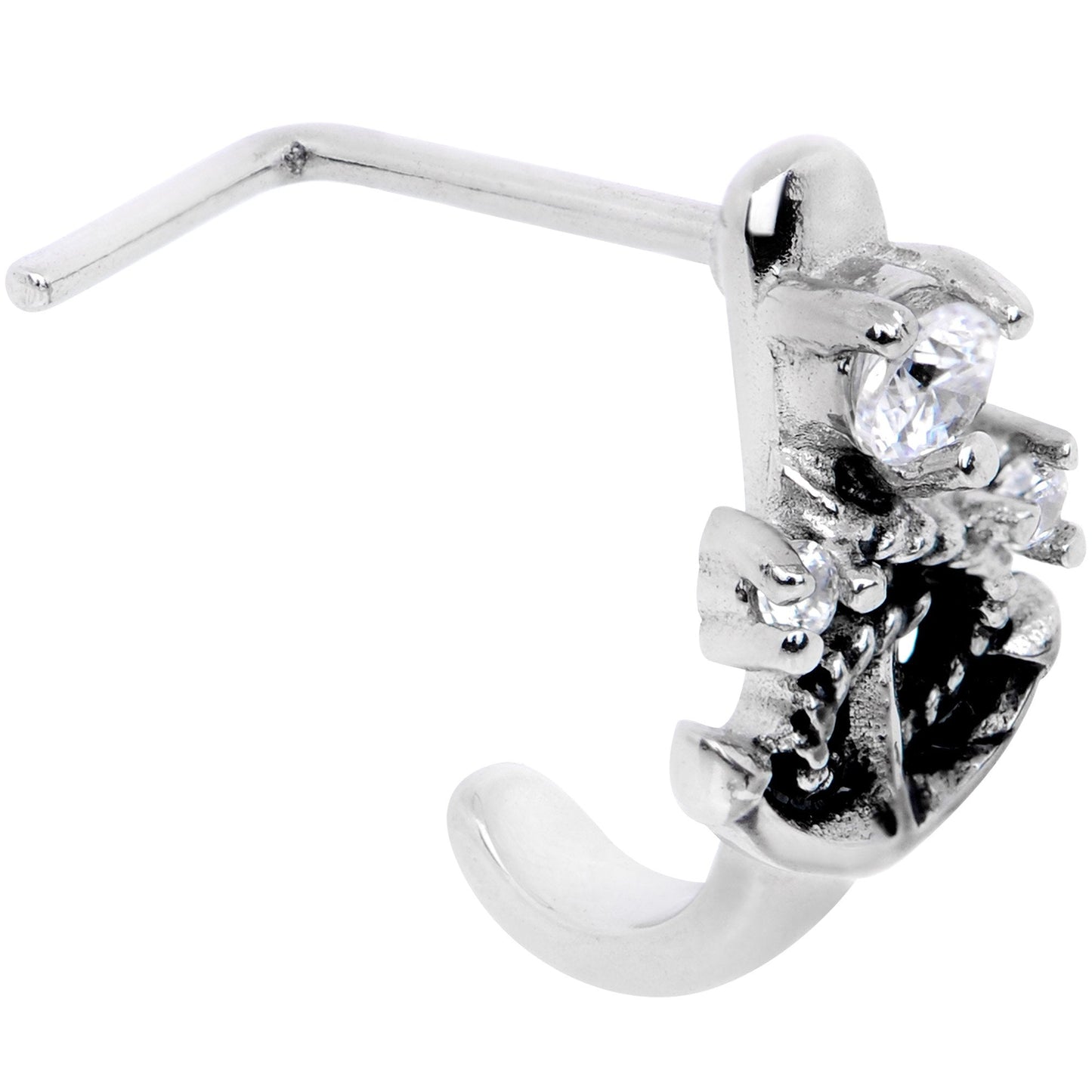 20G 1/4 Clear CZ Gem Nautical Anchor Faux Hoop L Shape Nose Ring