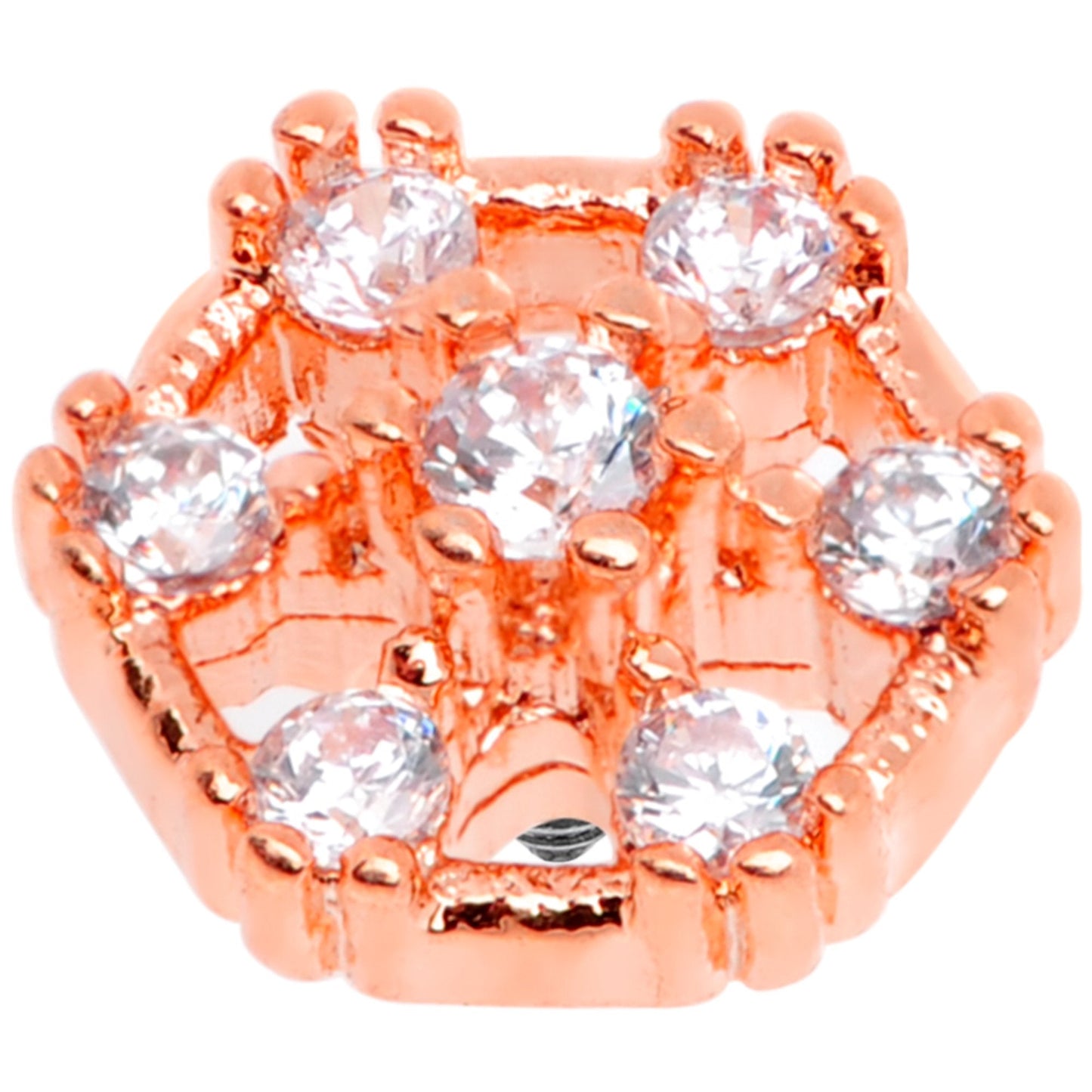 14G Clear Gem Rose Flower Tone Externally Threaded Dermal Anchor Top