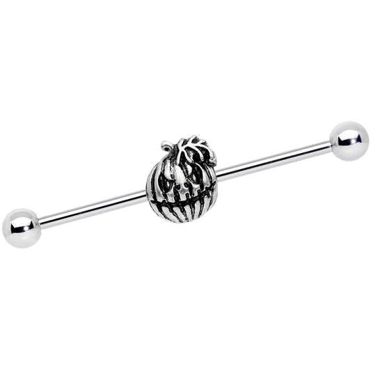 14G Spooky Smiling Jack O Lantern Industrial Barbell 38mm