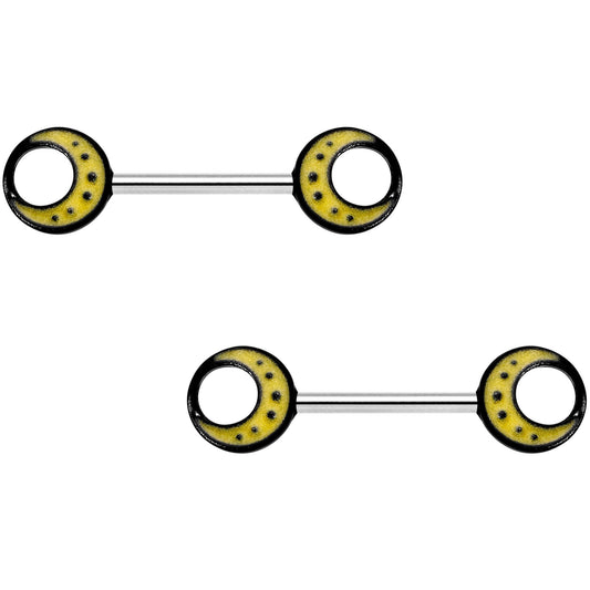 14G 9/16 Glow in the Dark Yellow Moon Barbell Nipple Ring Set