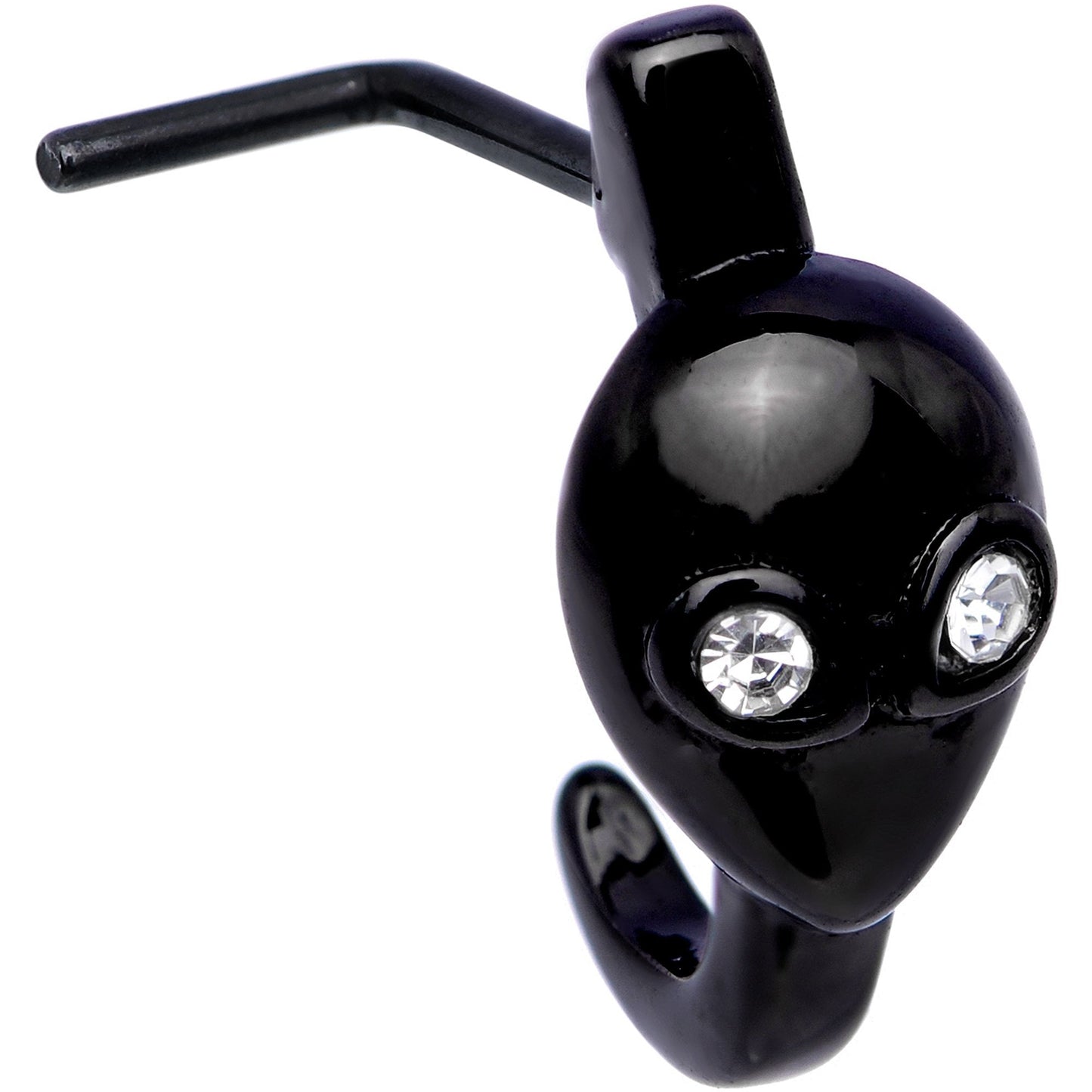 20G Clear Gem Black Alien Invader Faux Hoop L Shaped Nose Ring