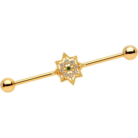 14G Clear CZ Gold Tone Elegant Industrial Barbell 38mm