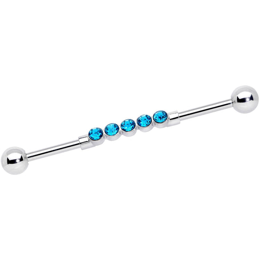 14G Aqua CZ Gem Quintuplet Industrial Barbell 38mm
