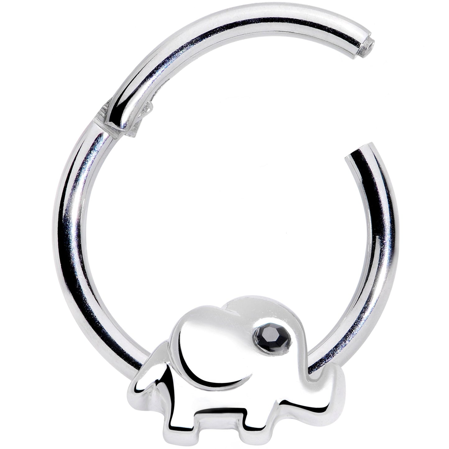 16G 3/8 Black Gem Baby Elephant Hinged Segment Ring