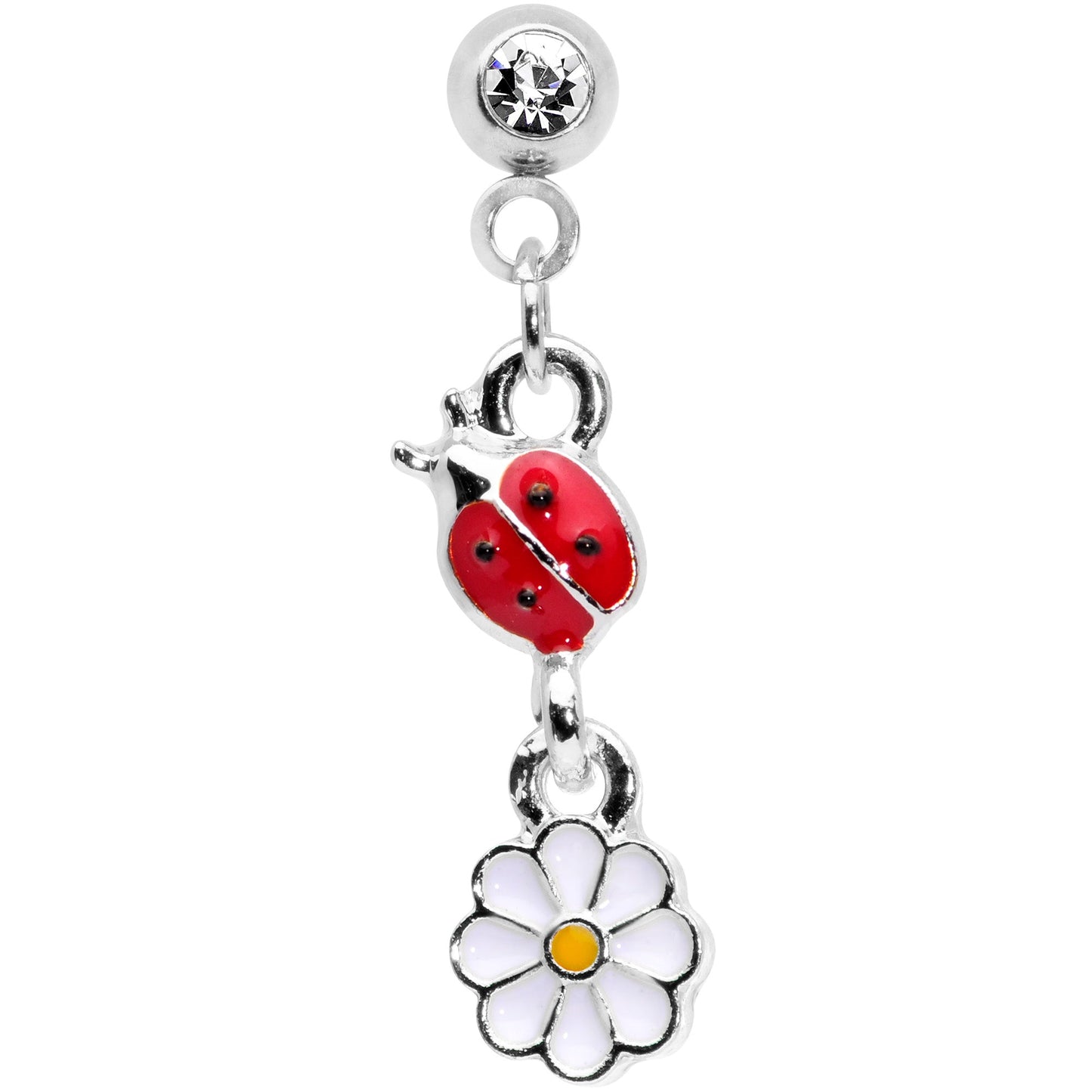 16G 1/4 Clear Gem Ladybug Dangle Cartilage Tragus