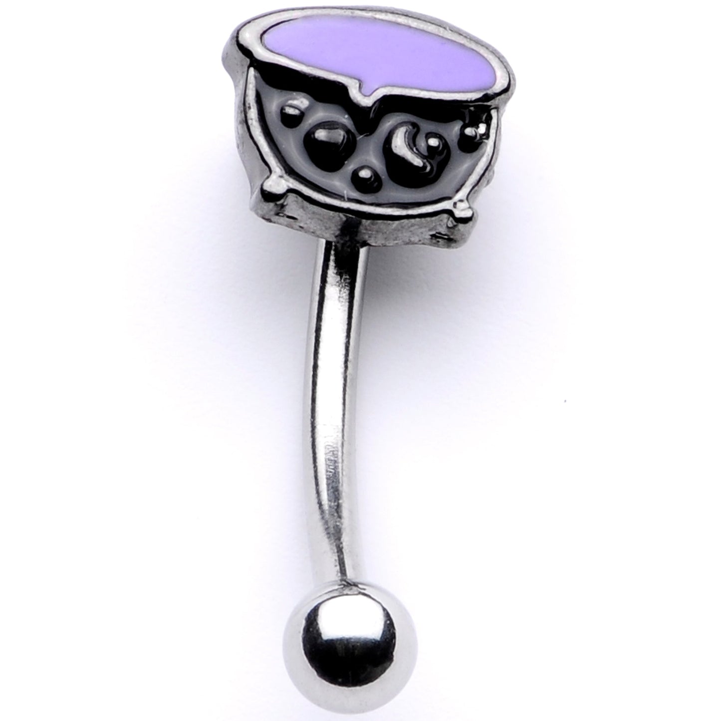16G 5/16 Black Purple Cauldron Halloween Curved Eyebrow Ring