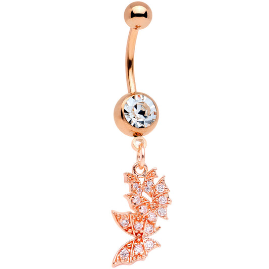 Clear CZ Gem Rose Gold Tone Trio Butterfly Dangle Belly Ring