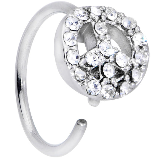 20G 5/16 Clear Gem Retro Peace Sign Nose Hoop