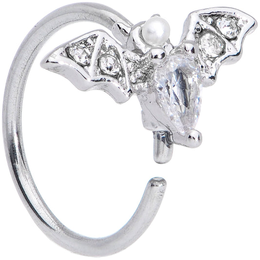 20G 5/16 Clear White Accent Bat Halloween Nose Hoop