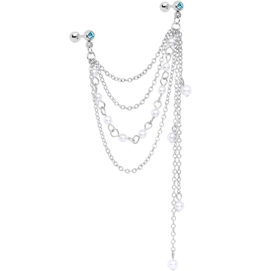 16G 1/4 Aqua Gem Multiple Dangle Cartilage Chain Earring