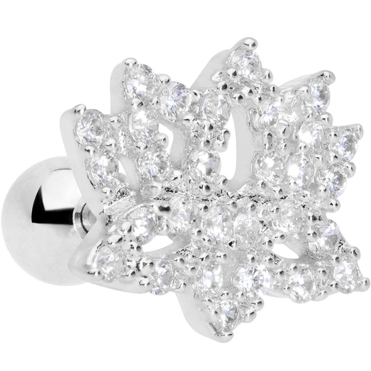 16G 1/4 Clear CZ Gem Lotus Flower Cartilage Tragus