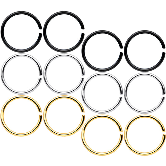 20G 5/16 Black Gold Tone Anodized Seamless Circular Ring Set of 12