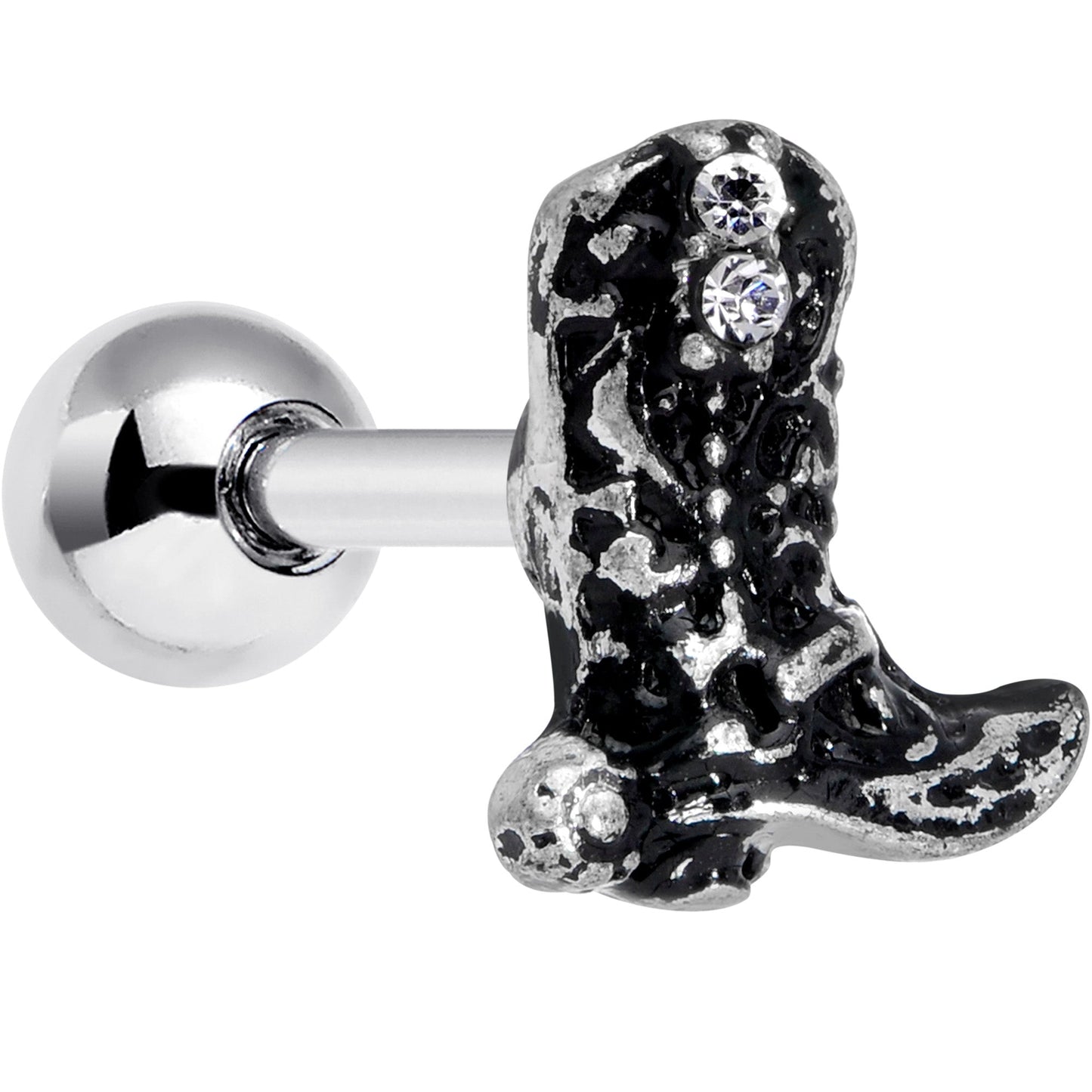 16G 1/4 Clear Gem Cowboy Boot Cartilage Tragus Earring