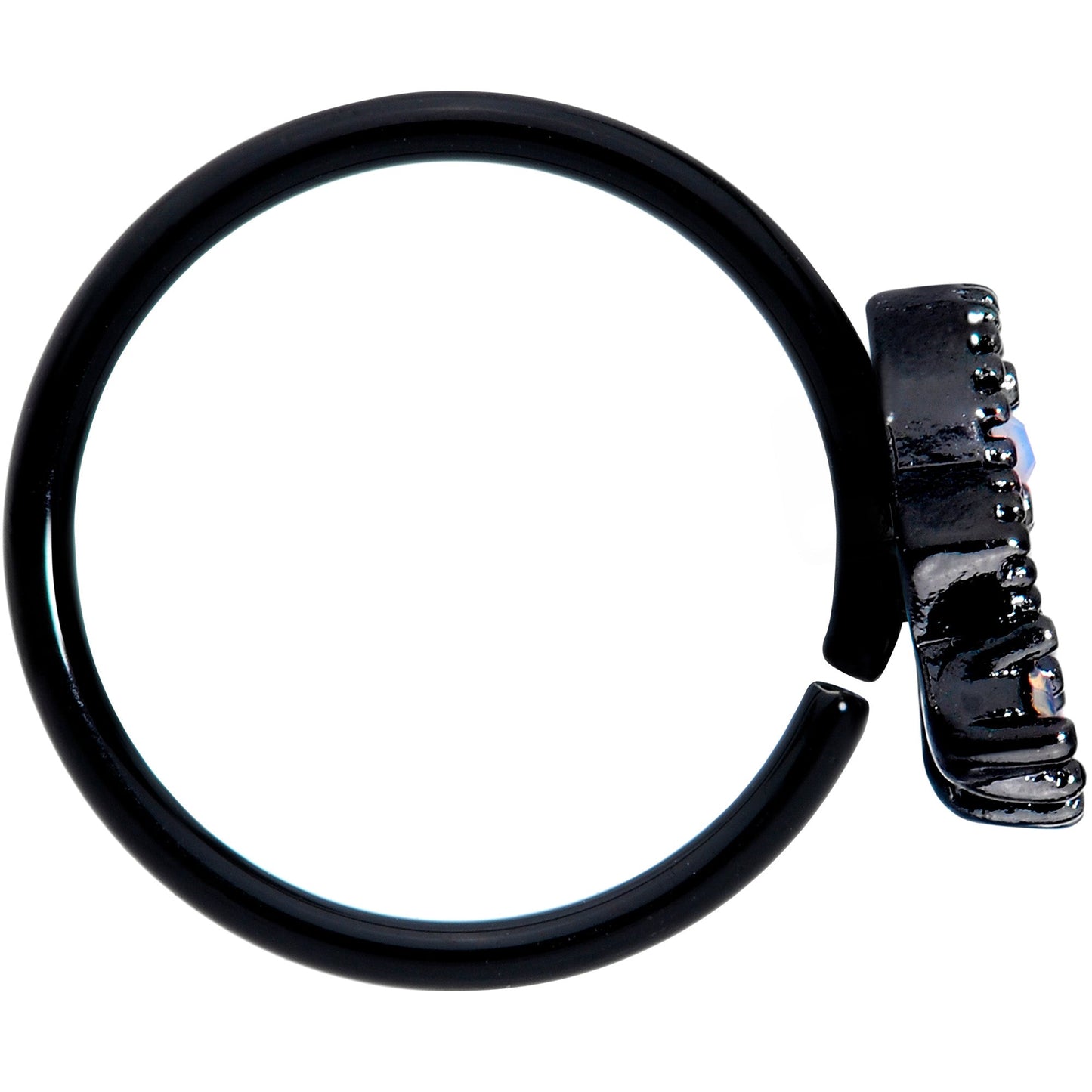 20G 5/16 White Faux Opal Black UFO Nose Hoop