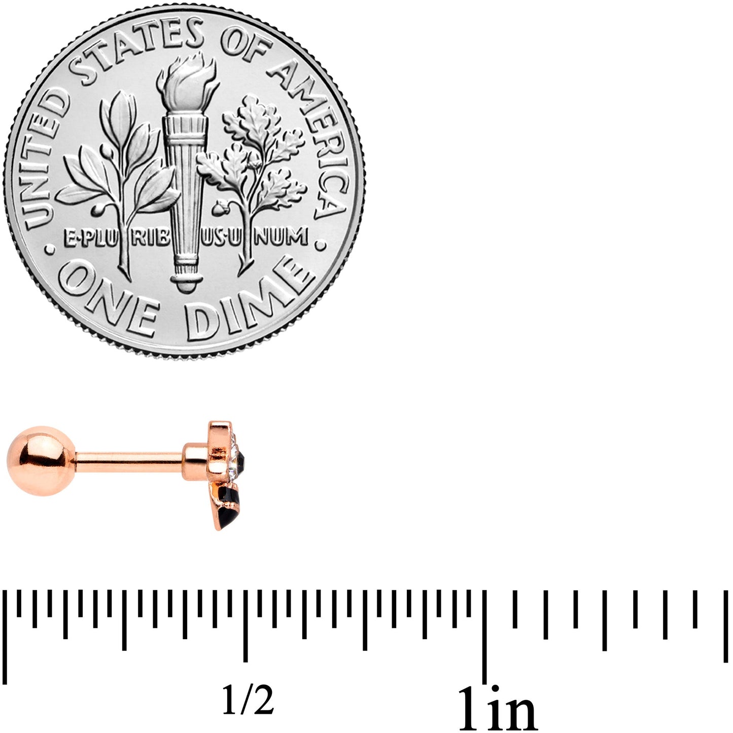 16G 1/4 Clear Black Gem Rose Gold Tone Bee Cartilage Tragus