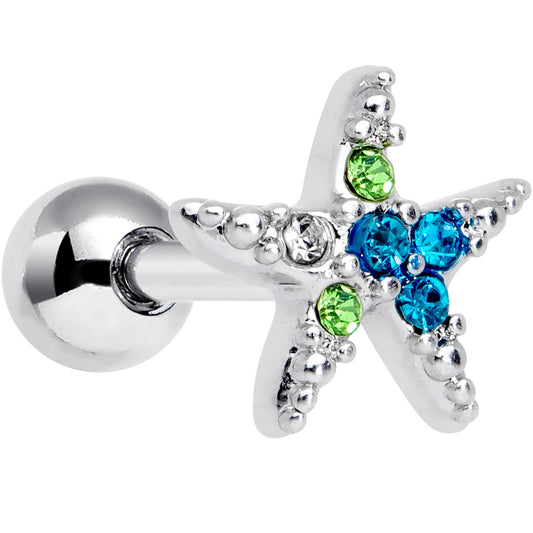 16G 1/4 Blue Green Gem Glam Starfish Cartilage Tragus