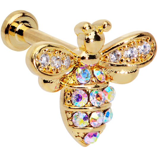 16G 1/4 Aurora CZ Gem Gold Hue Beauty Bee Internal Thread Labret