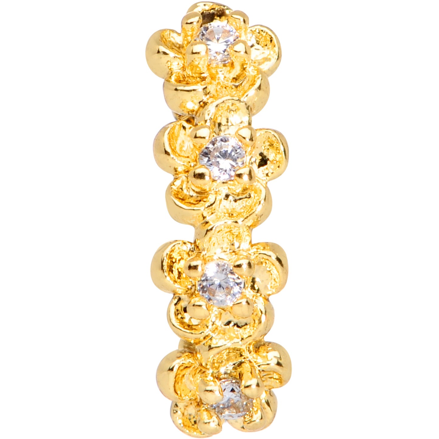 20G 5/16 Clear CZ Gem Gold Tone Flowers Nose Hoop