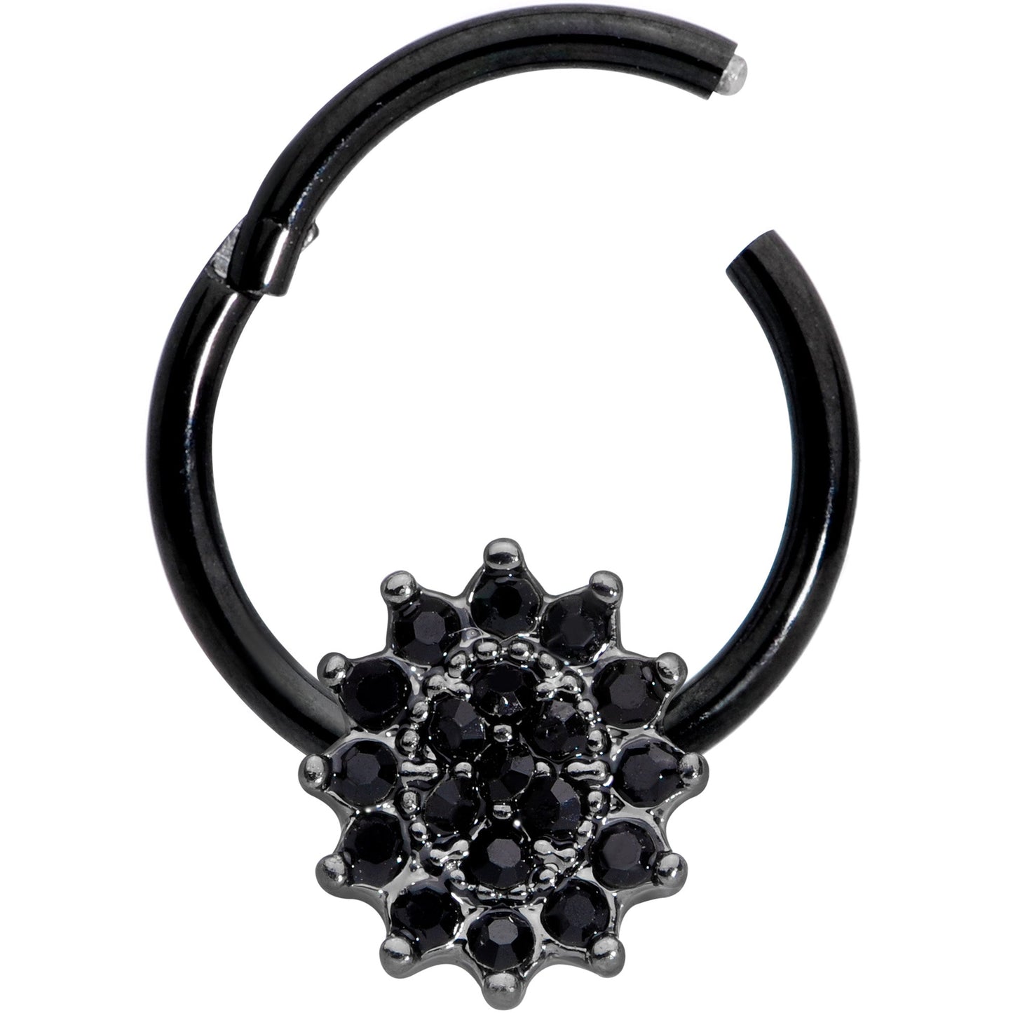 16G 3/8 Black Gem Black Oval Hinged Segment Ring