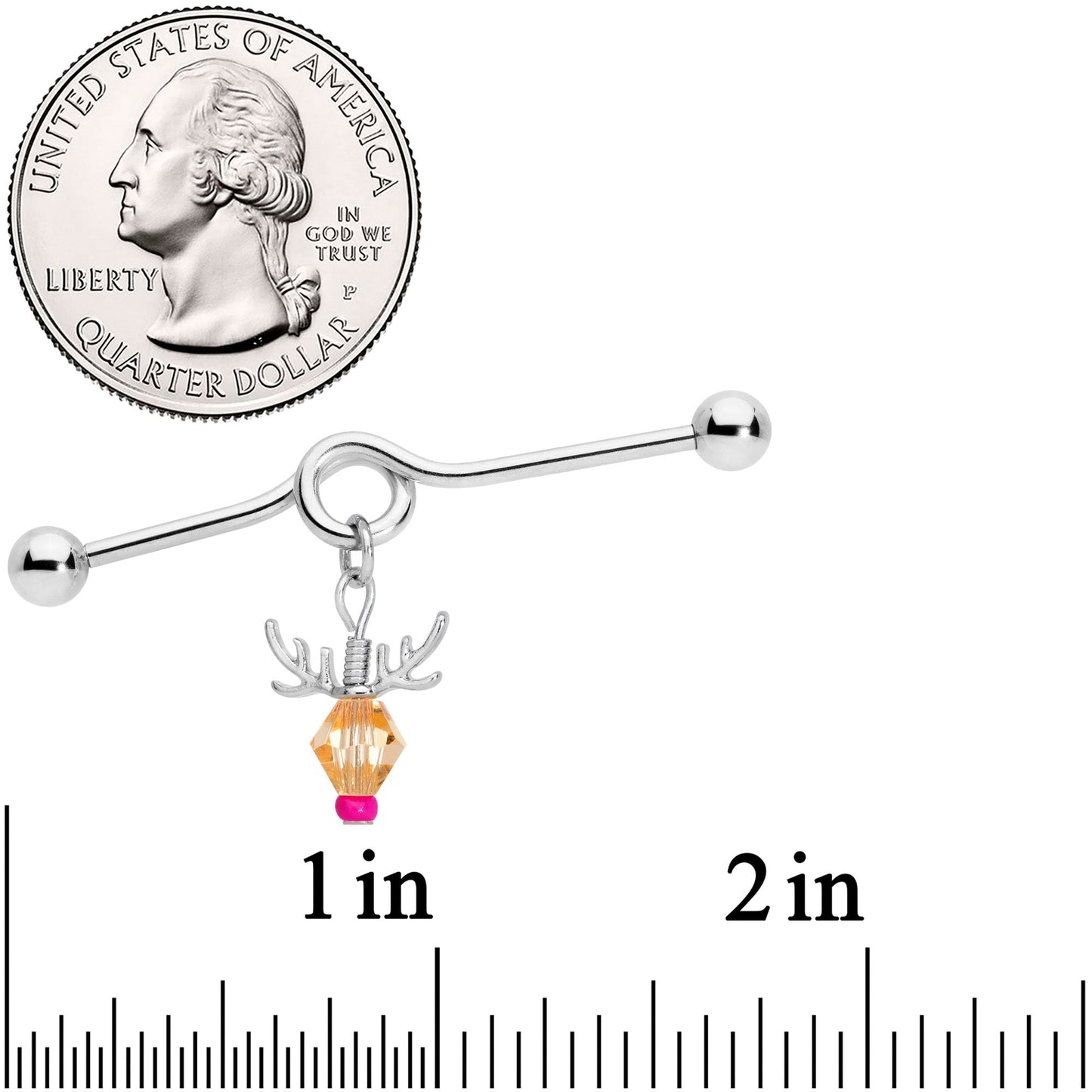14G Tan Red Gem Reindeer Christmas Dangle Project Bar 38mm