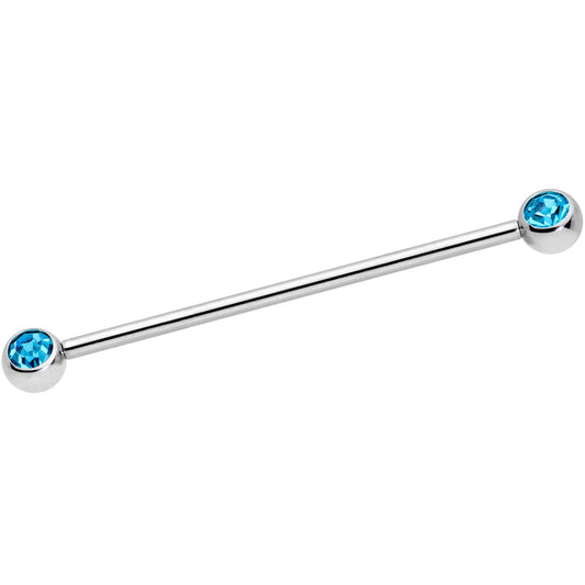 14G Aqua Gem Ball Ends Industrial Barbell 35mm