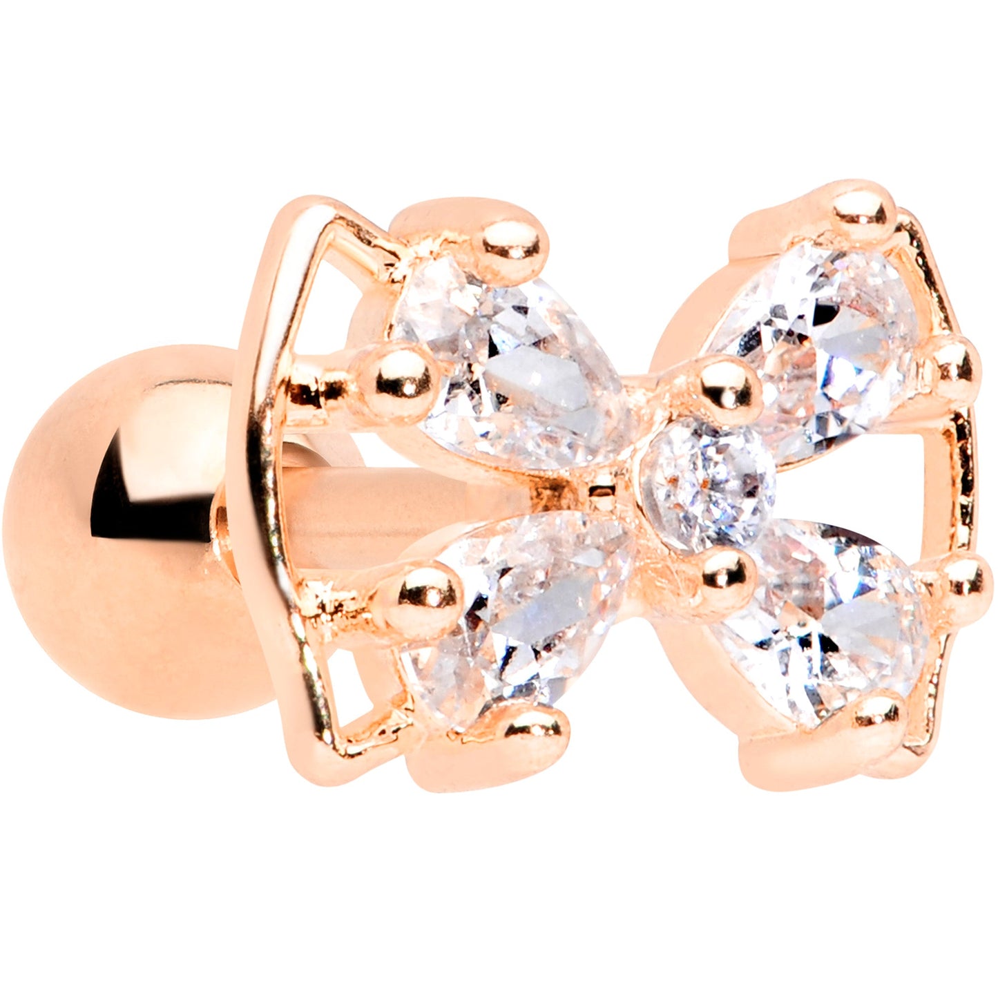 16G 1/4 Clear CZ Gem Rose Gold Tone Beauty Bow Cartilage Tragus