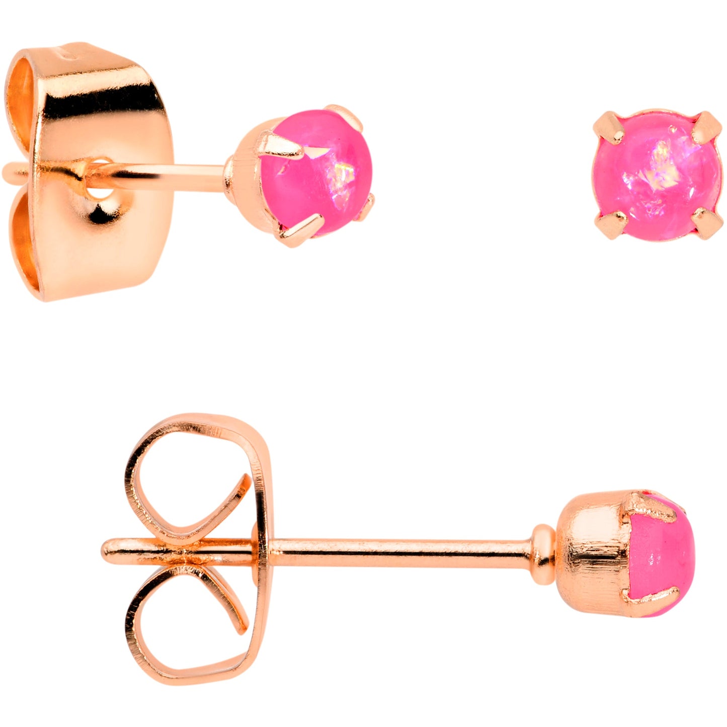 20G Pink Faux Opal Rose Gold Tone 3mm 5mm Stud Earrings Set of 3